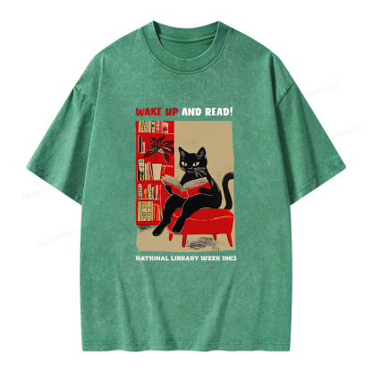 Pagewings Wake Up and Read Unisex Washed T-shirt