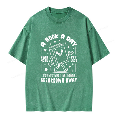 Pagewings A Book A Day Keeps The Mental Breakdown Away  Unisex Washed T-shirt