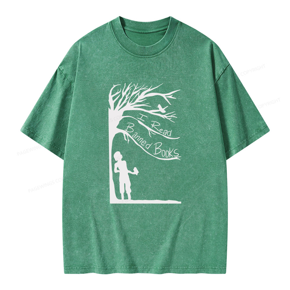Pagewings I Read Banned Books Unisex Washed T-shirt