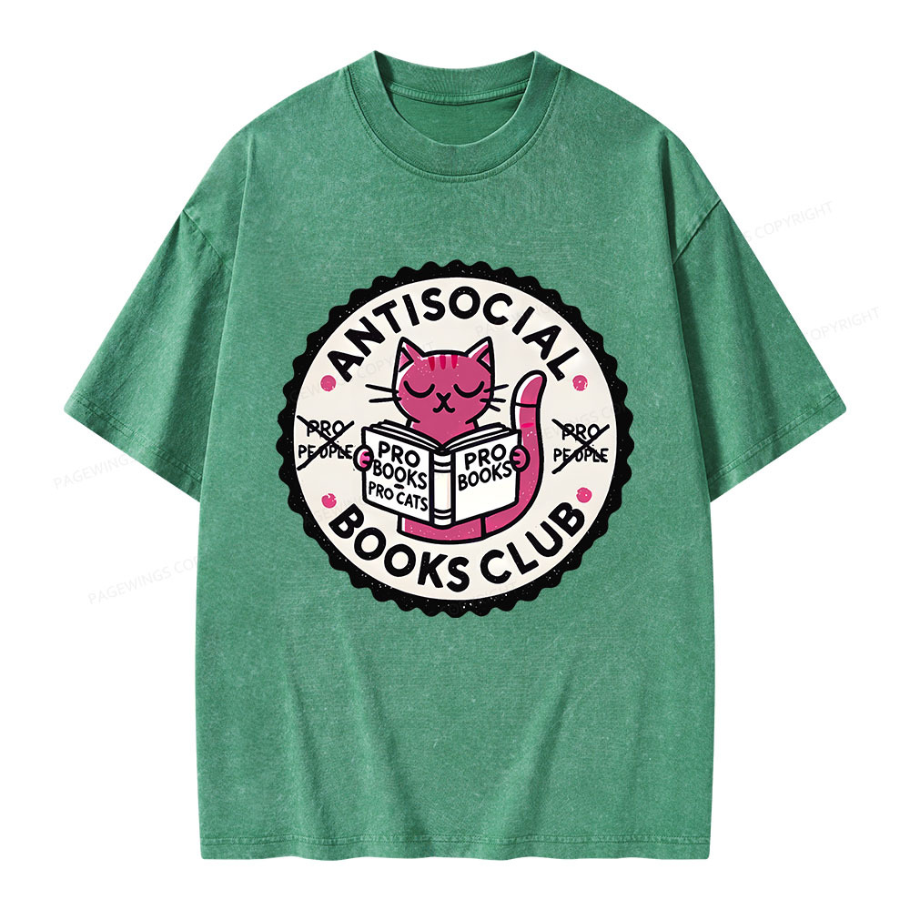 Pagewings Antisocial Books Club Unisex Washed T-shirt