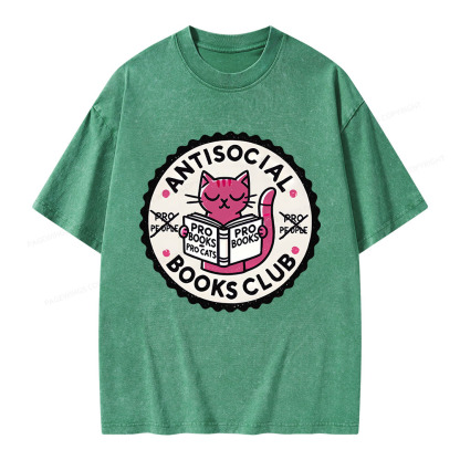 Pagewings Antisocial Books Club Unisex Washed T-shirt