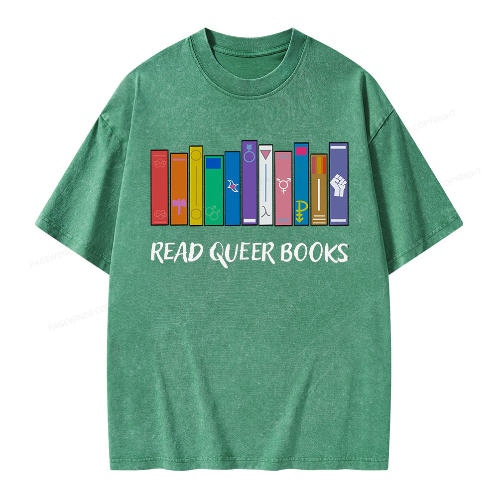 Pagewings Read Queer Books Unisex Washed T-shirt