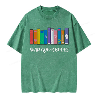 Pagewings Read Queer Books Unisex Washed T-shirt