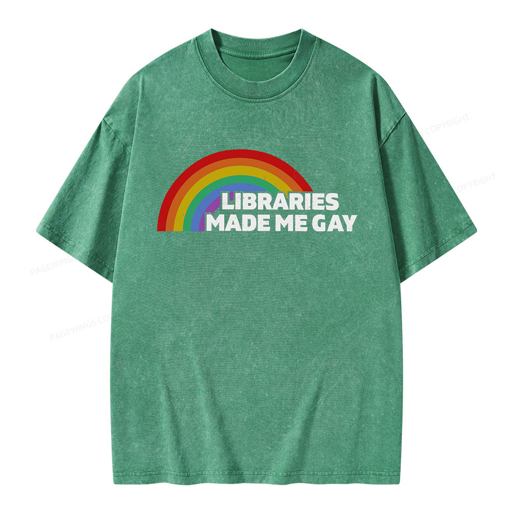 Pagewings Libraries Made Me Gay Unisex Washed T-shirt