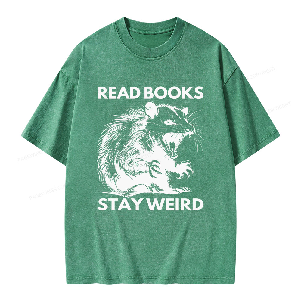 Pagewings Read Books Stay Weird Unisex Washed T-shirt