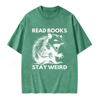 Pagewings Read Books Stay Weird Unisex Washed T-shirt