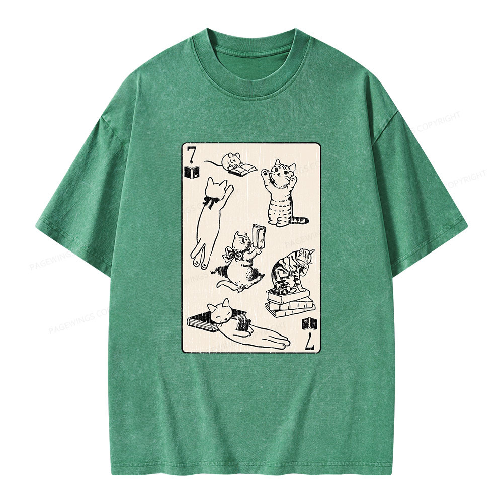 Pagewings Cats And Mouse Live In Peace With Books Unisex Washed T-shirt