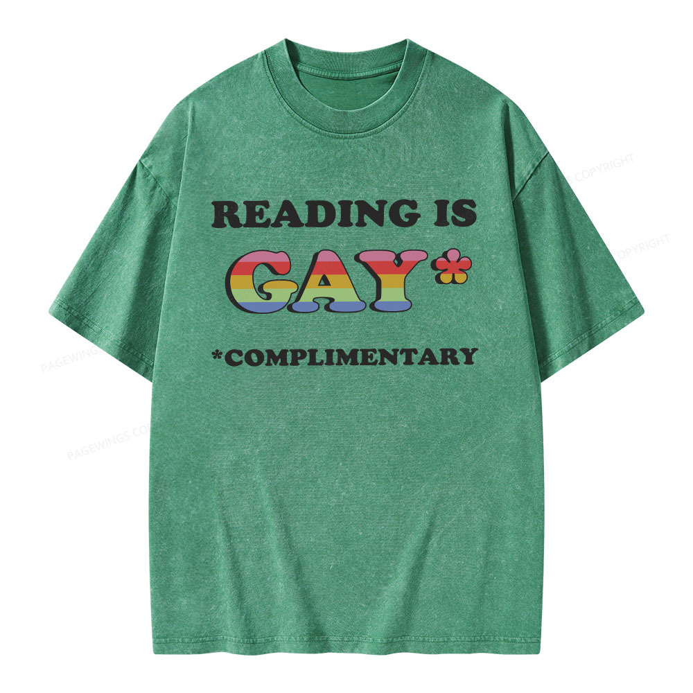 Pagewings Reading Is Gay Complimentary Unisex Washed T-shirt