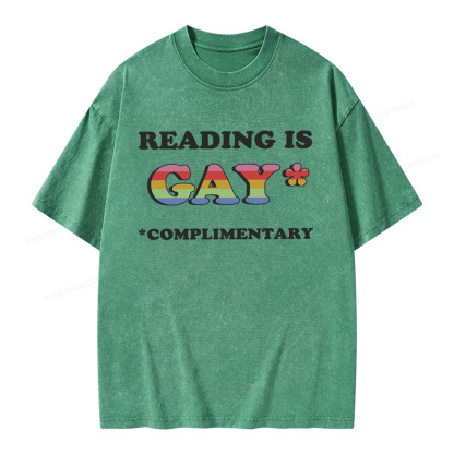 Pagewings Reading Is Gay Complimentary Unisex Washed T-shirt
