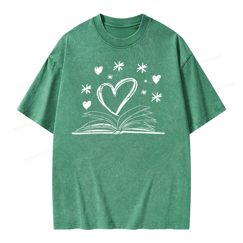 Pagewings Bookworm Librarian Valentines Day Book Unisex Washed T-shirt