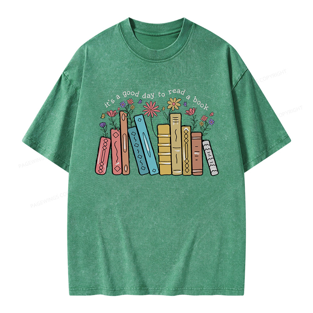 Pagewings It’s A Good Day To Read A Book Unisex Washed T-shirt
