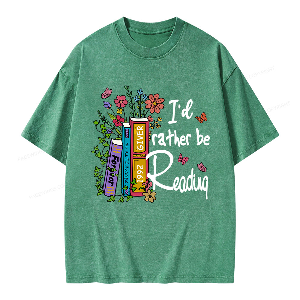 Pagewings I'd Rather Be Reading Unisex Washed T-shirt