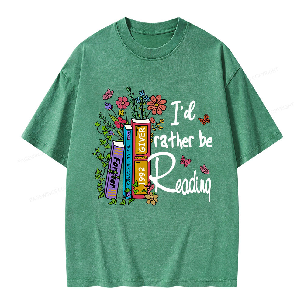 Pagewings I'd Rather Be Reading Unisex Washed T-shirt