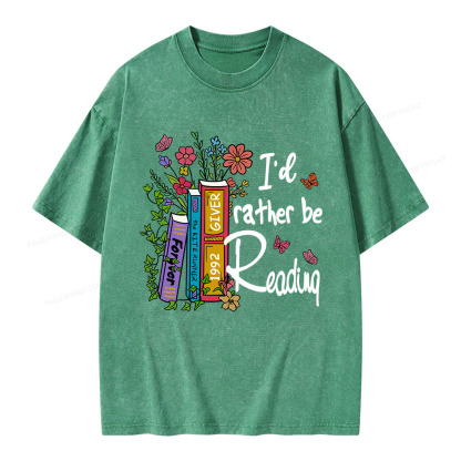 Pagewings I'd Rather Be Reading Unisex Washed T-shirt