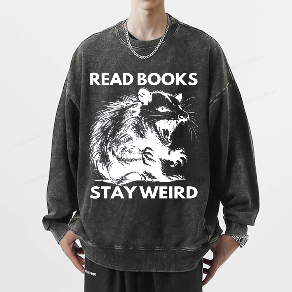 Pagewings Read Books Stay Weird Unisex Washed Sweatshirt