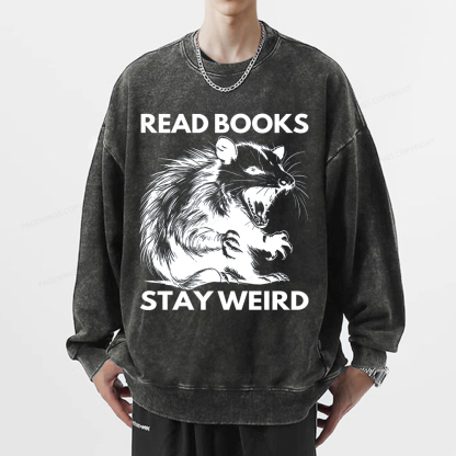 Pagewings Read Books Stay Weird Unisex Washed Sweatshirt