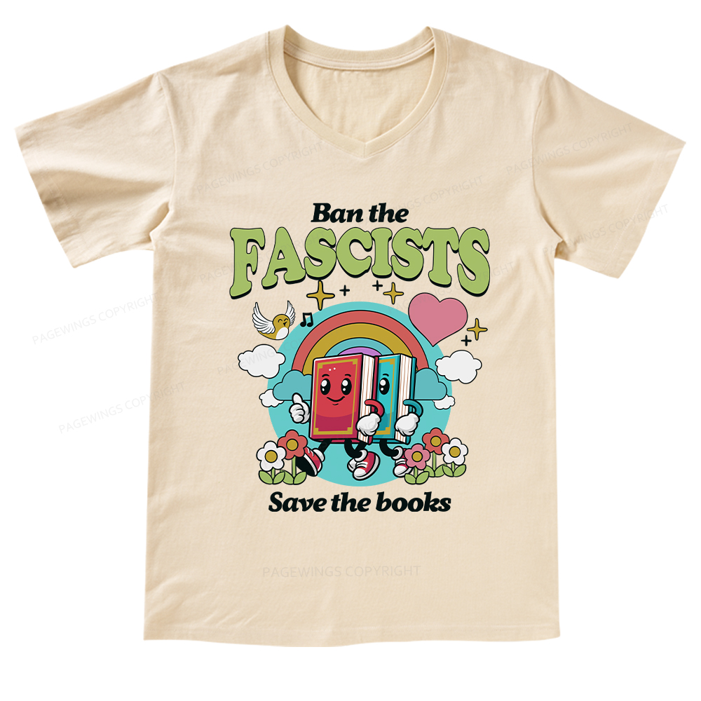 Pagewings Ban the Fascists Save the Books V-neck T-shirt