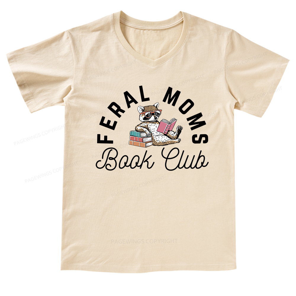 Pagewings Feral Moms Book Club V-neck T-shirt