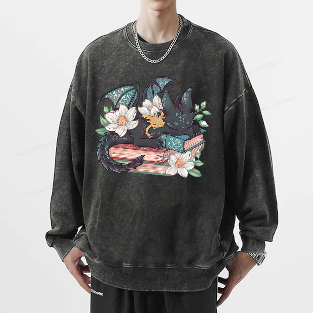 Pagewings Fantasy Book Dragon Unisex Washed Sweatshirt