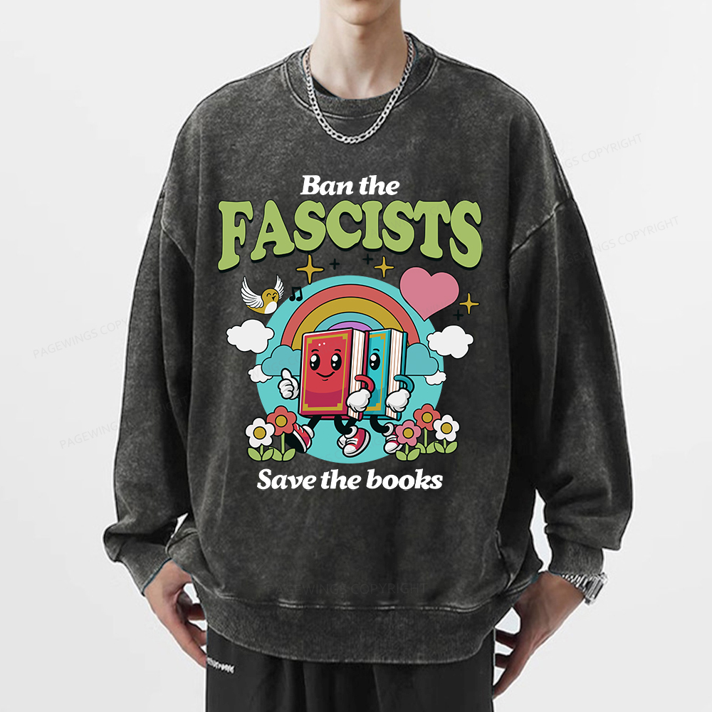 Pagewings Ban the Fascists Save the Books Unisex Washed Sweatshirt