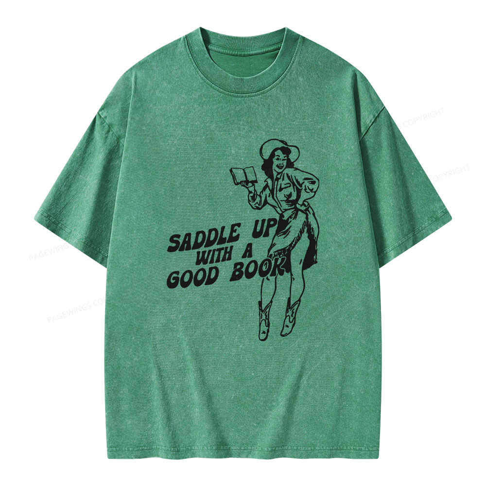 Pagewings Saddle Up With A Good Book Unisex Washed T-shirt