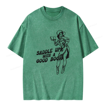 Pagewings Saddle Up With A Good Book Unisex Washed T-shirt