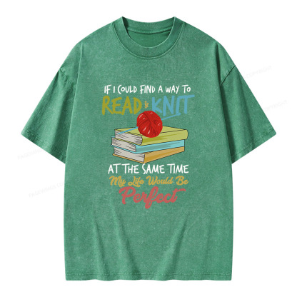 Pagewings Read And Knit At The Same Time Unisex Washed T-shirt