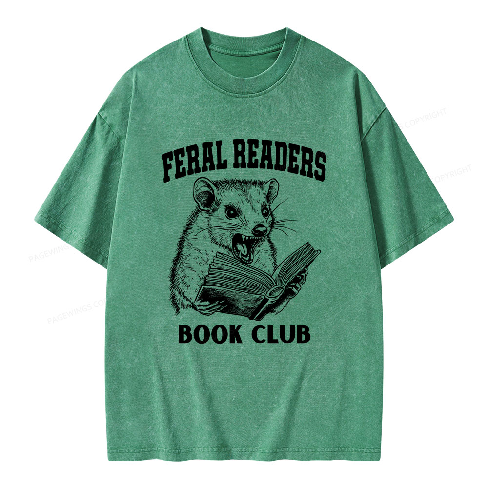 Pagewings Feral Readers Book Club Unisex Washed T-shirt