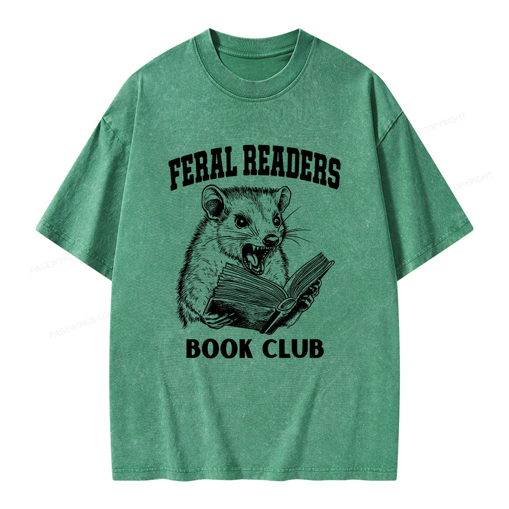 Pagewings Feral Readers Book Club Unisex Washed T-shirt