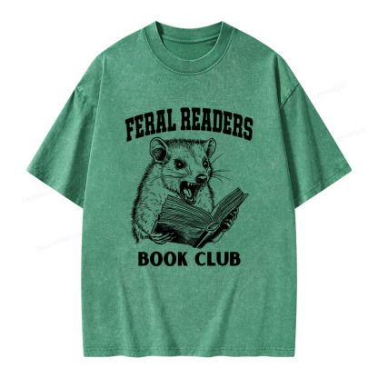 Pagewings Feral Readers Book Club Unisex Washed T-shirt