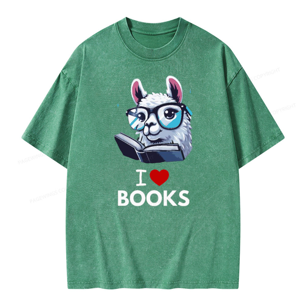 Pagewings  love Books Lama Reading Gift on Women’s Unisex Washed T-shirt