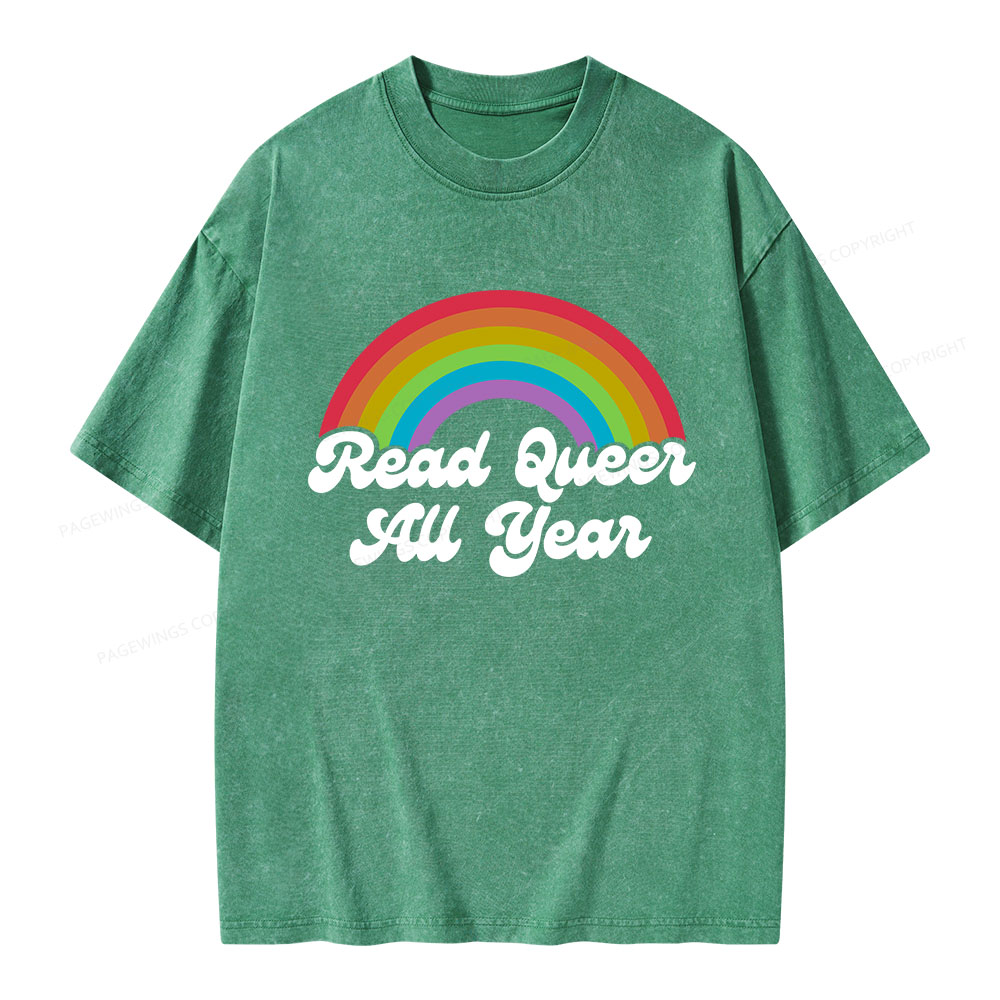Pagewings Read Queer All Year Unisex Washed T-shirt