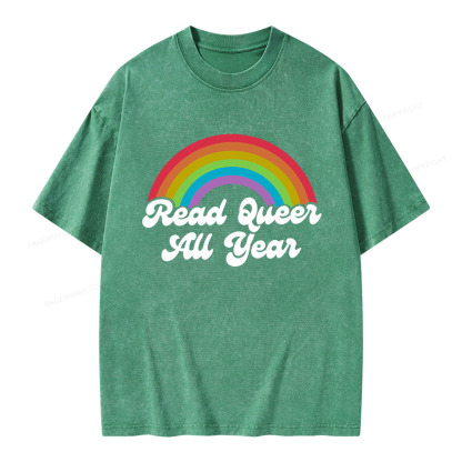 Pagewings Read Queer All Year Unisex Washed T-shirt