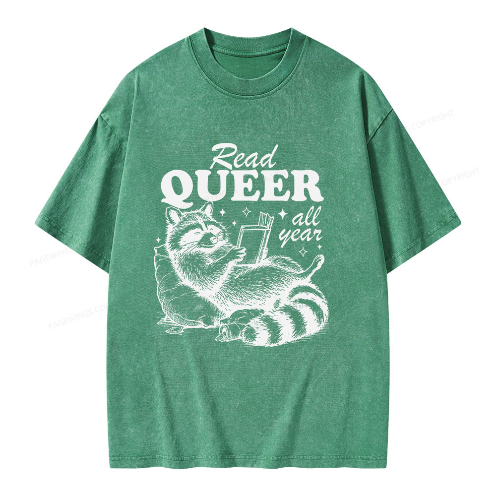 Pagewings Read Queer All Year Unisex Washed T-shirt