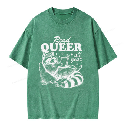 Pagewings Read Queer All Year Unisex Washed T-shirt