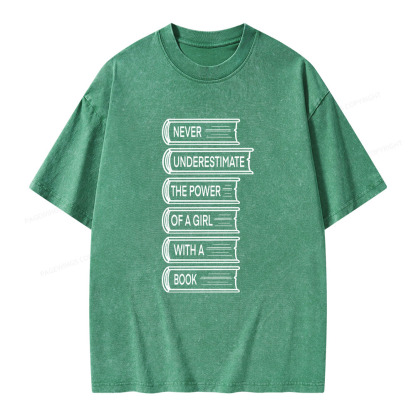 Pagewings Never Underestimate The Power Of A Girl With A Book Unisex Washed T-shirt