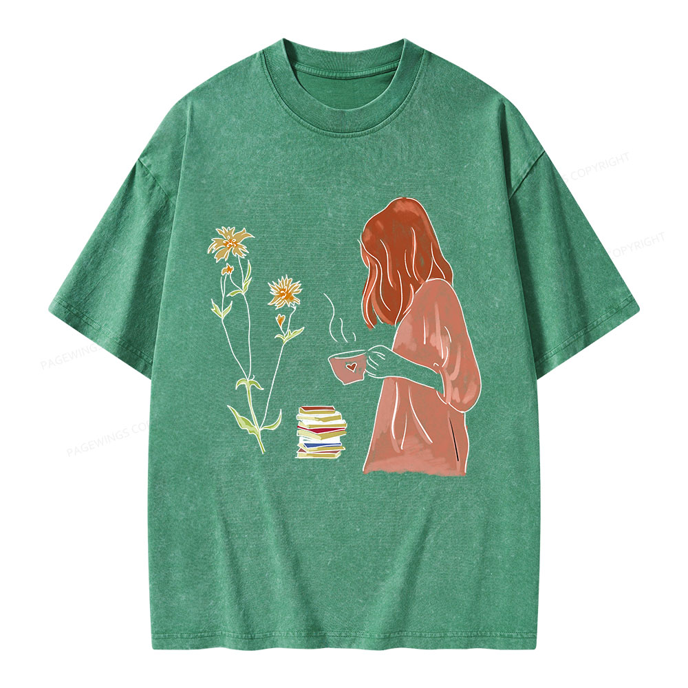 Pagewings Peaceful Moments With Books And Tea Unisex Washed T-shirt