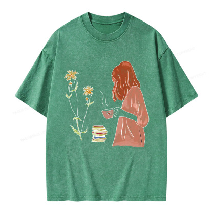 Pagewings Peaceful Moments With Books And Tea Unisex Washed T-shirt