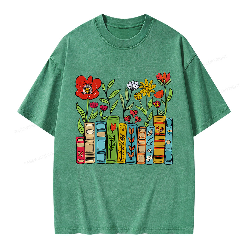 Pagewings Books Blooming Like Flowers In The Mind Unisex Washed T-shirt