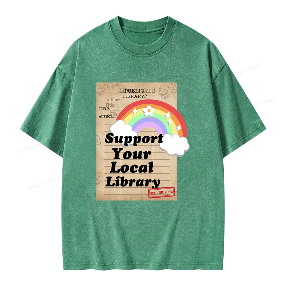 Pagewings Support Your Local Library Unisex Washed T-shirt