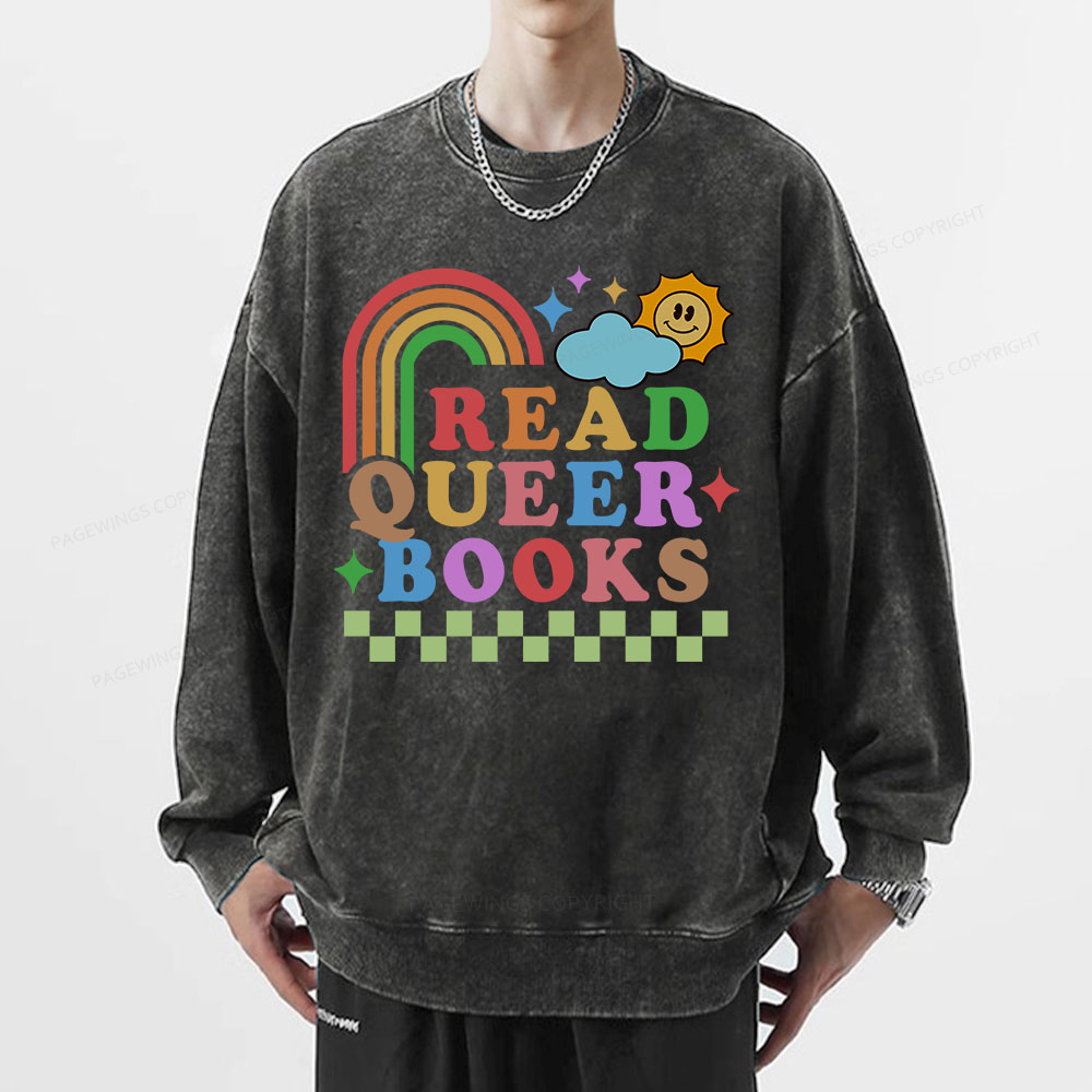Pagewings Read Queer Books Unisex Washed Sweatshirt