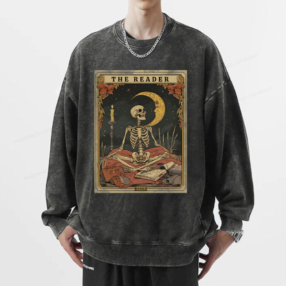 Pagewings The Reader Tarot Card Unisex Washed Sweatshirt