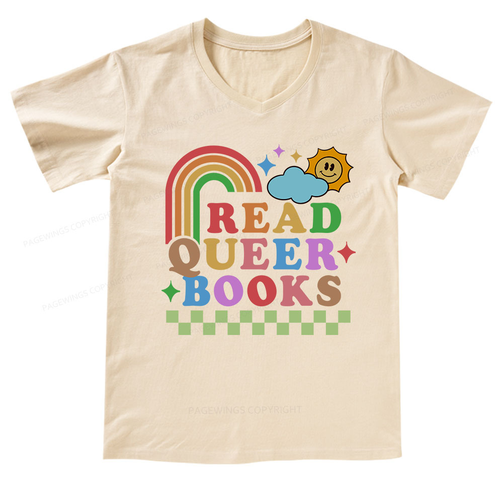 Pagewings Read Queer Books V-neck T-shirt