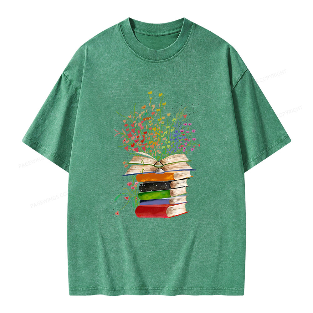 Pagewings Books Bloom With Knowledge Unisex Washed T-shirt