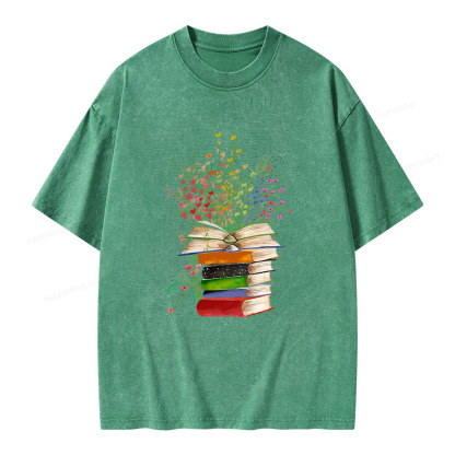 Pagewings Books Bloom With Knowledge Unisex Washed T-shirt