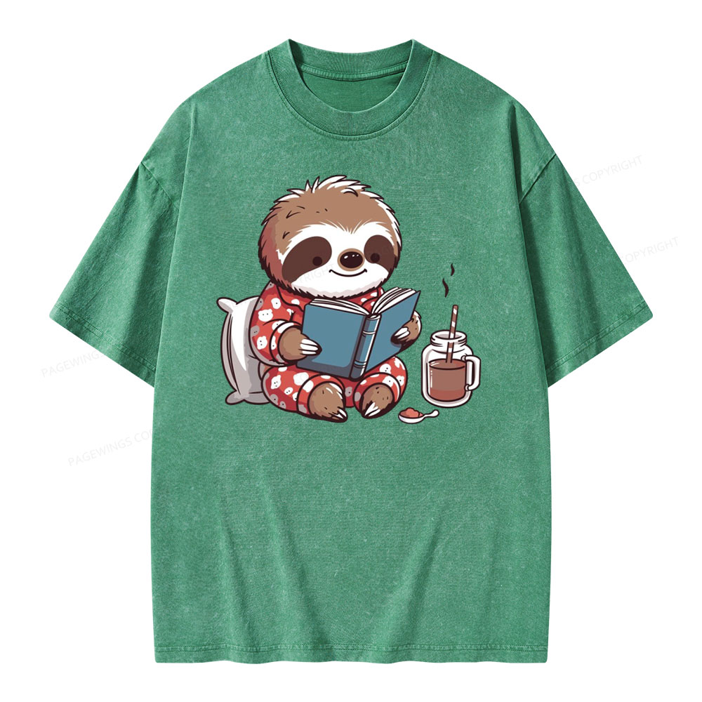 Pagewings Books Sloth Book lover Gift cute sloth on Unisex Washed T-shirt