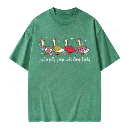 Pagewings Just A Silly Goose Who Loves Books Unisex Washed T-shirt