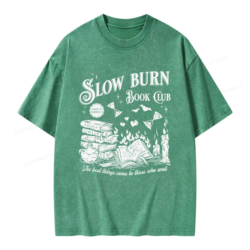 Pagewings Slow Burn Book Club Unisex Washed T-shirt