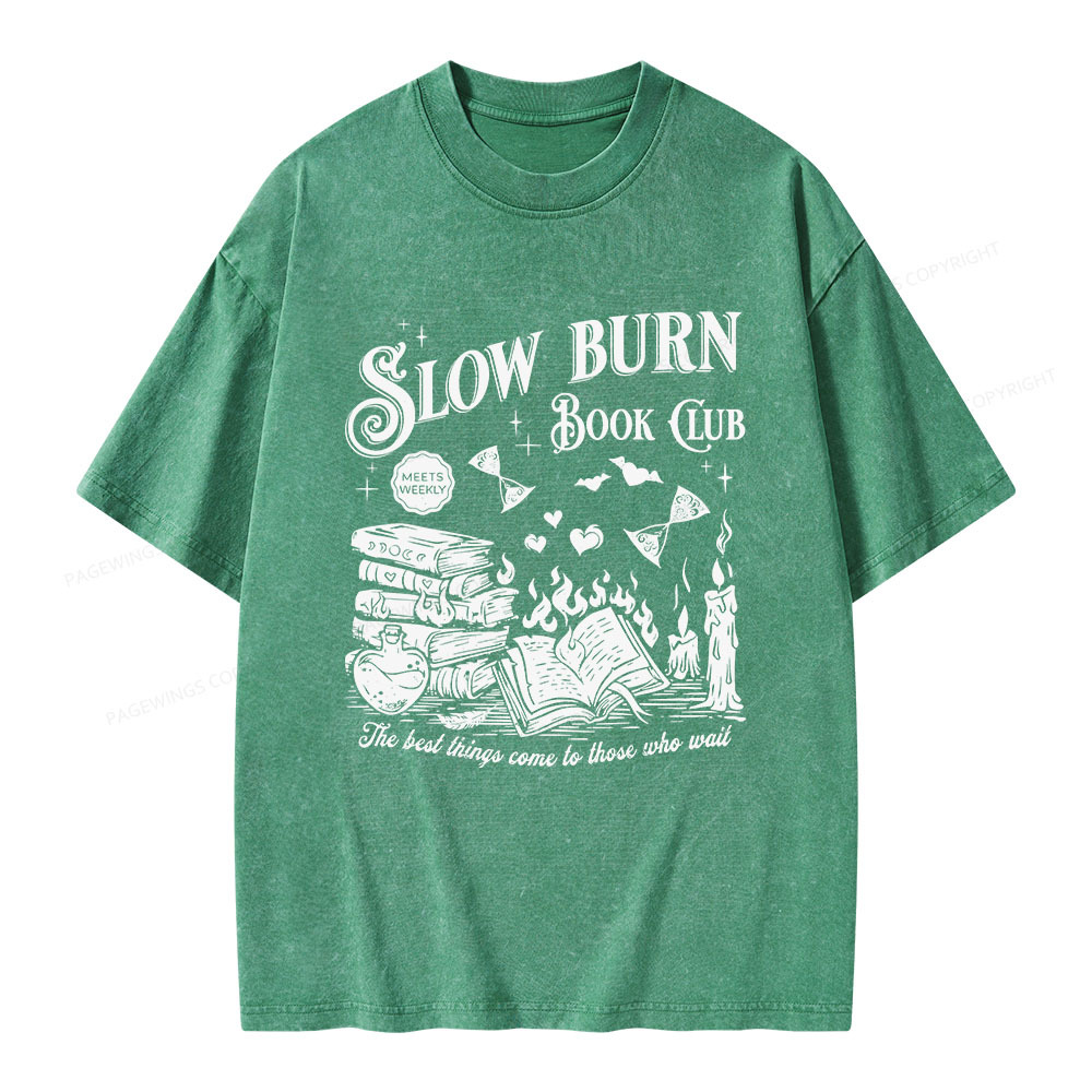 Pagewings Slow Burn Book Club Unisex Washed T-shirt