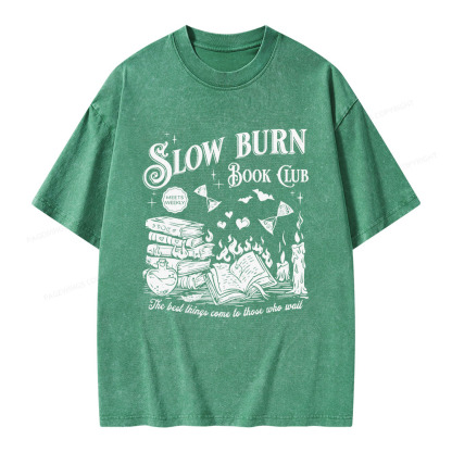 Pagewings Slow Burn Book Club Unisex Washed T-shirt
